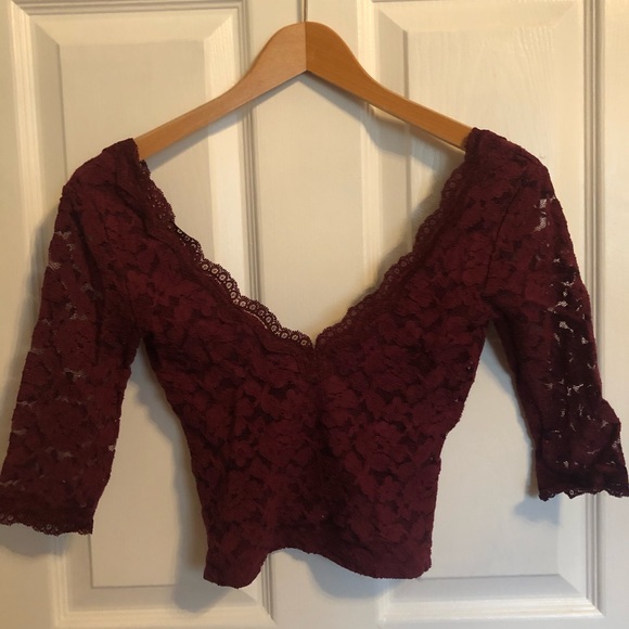 Kimchi Blue Tops - Lace Deep V Crop Top Kimchi Blue Tops - Lace Deep V Crop Top